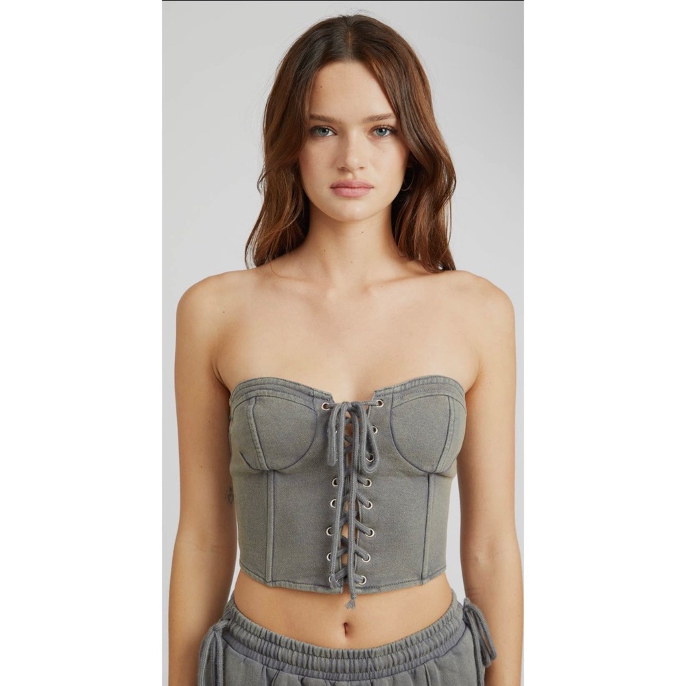 EMORY PARK LACE UP FRENCH TERRY STRAPLESS TOP 💖NEW IN STORES💖